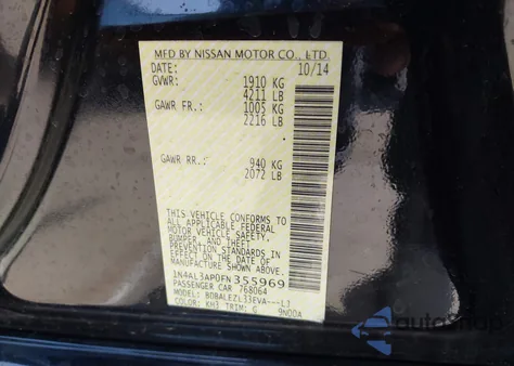 2015 Nissan Altima 2.5 S z USA, uszkodzony, nr VIN 1N4AL3AP0FN355969